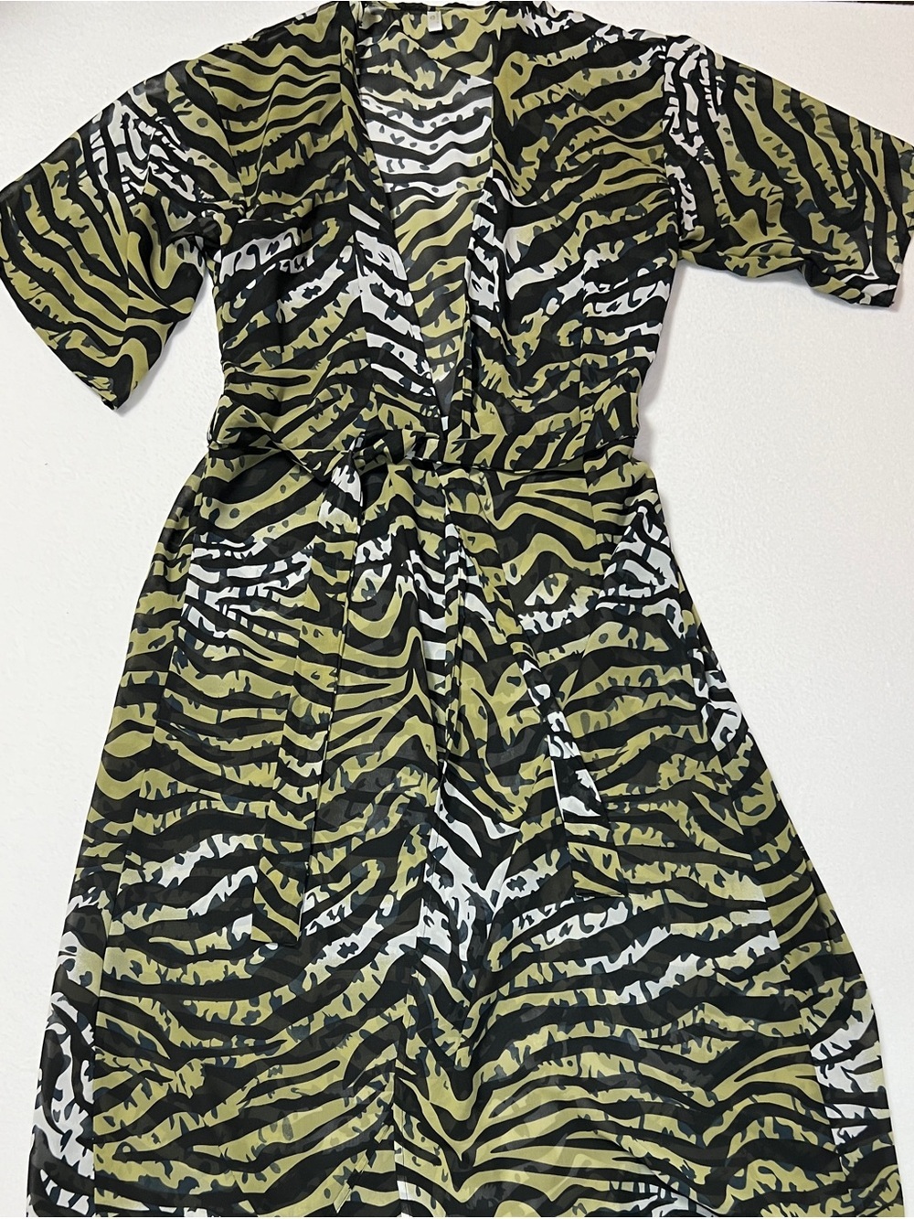 Zebra Leopard Print Kimono Duster Belted One Size Animal Print Boho Cover Up - Picture 1 of 8
